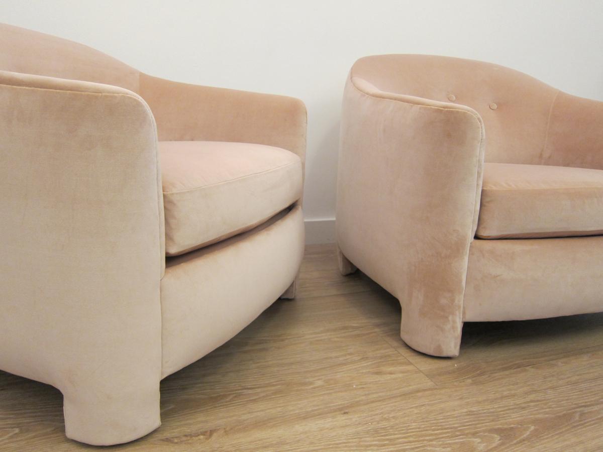 Late 20th Century Barrel Back Lounge Chairs in Pink Velvet, USA, 1970