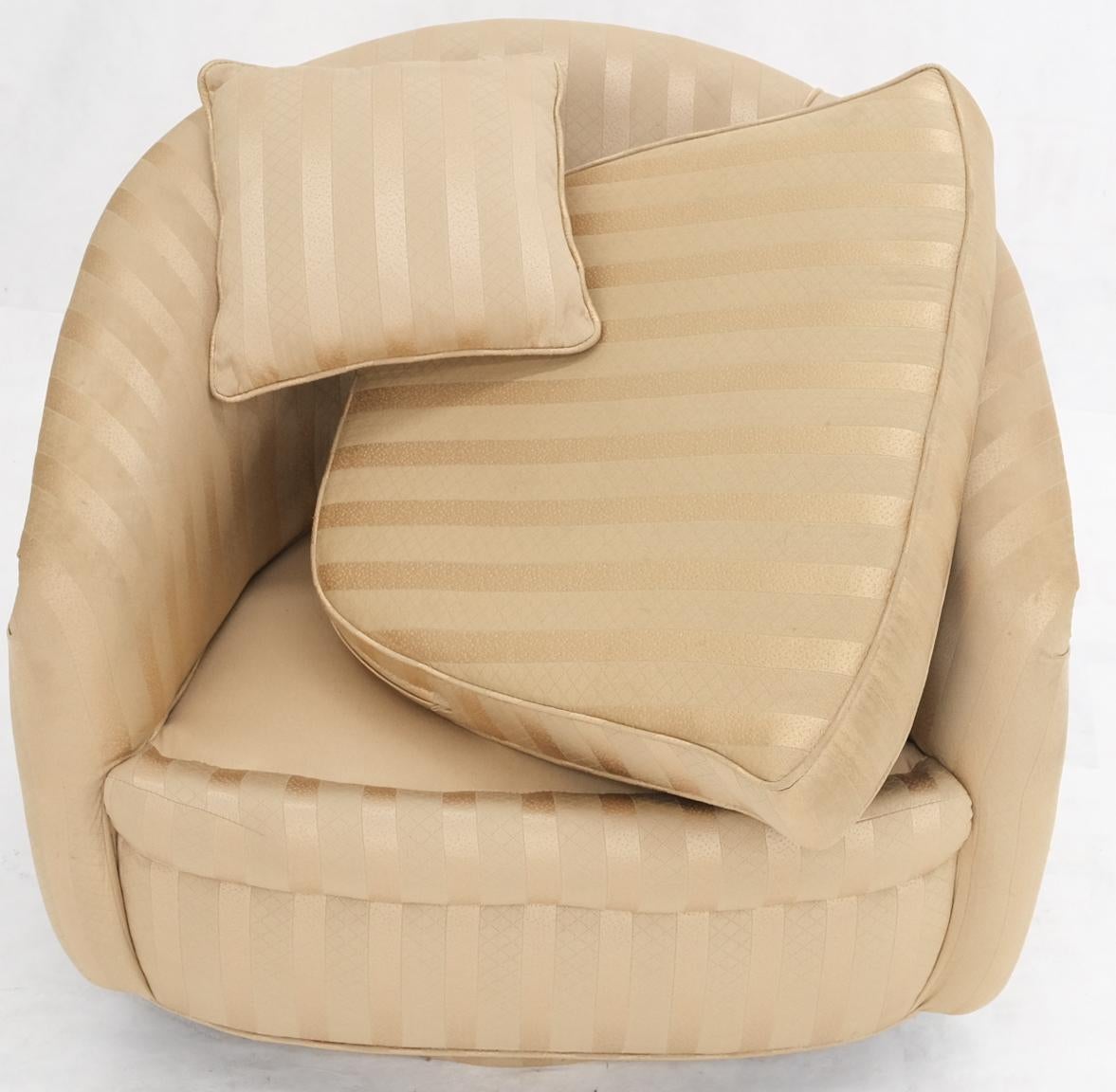 Barrel Back Striped Upholstery Swivel Lounge Chair Milo Baughman For Sale 1