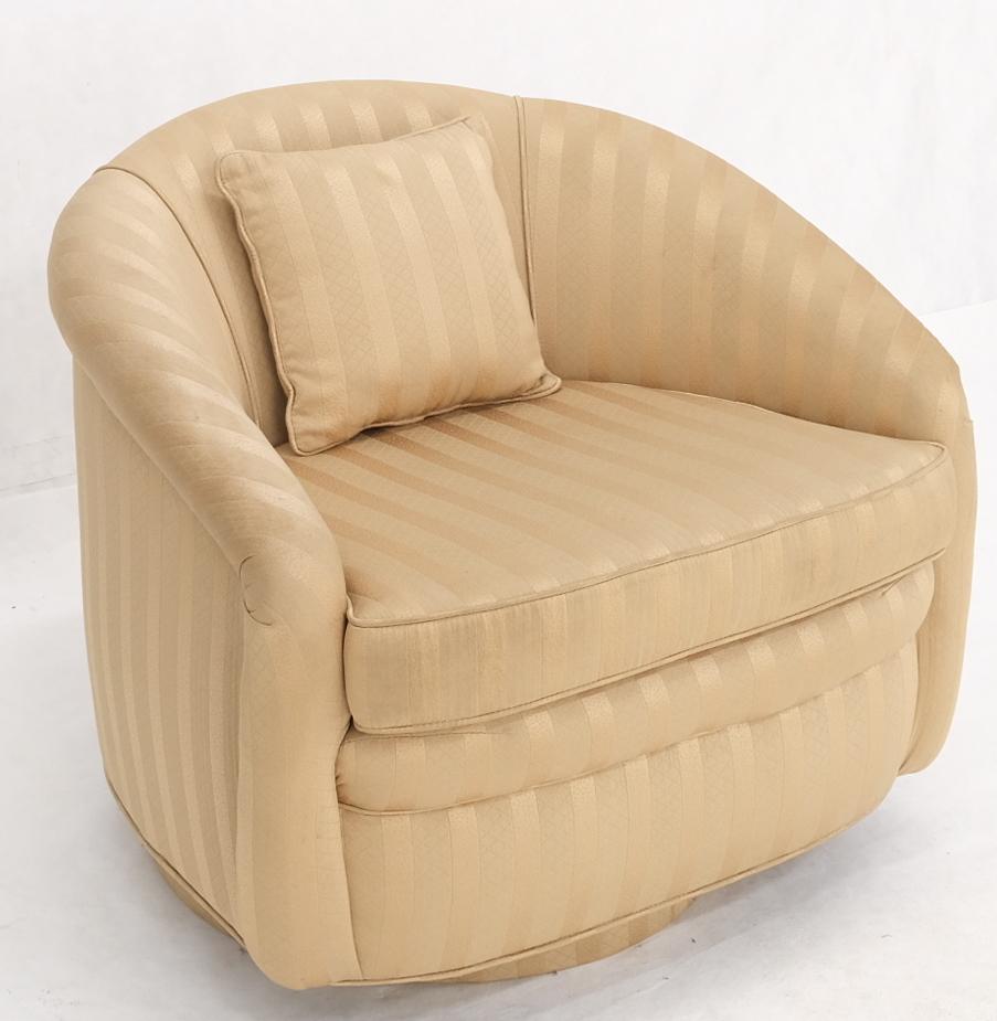 Mid-Century Modern Barrel Back Striped Upholstery Swivel Lounge Chair Milo Baughman For Sale