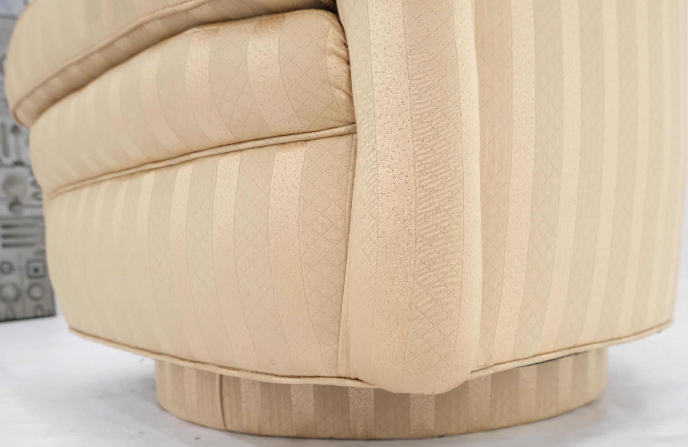 American Barrel Back Striped Upholstery Swivel Lounge Chair Milo Baughman For Sale