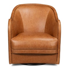 Barrel-Back Swivel Lounge Chair, Chestnut Brown Leather