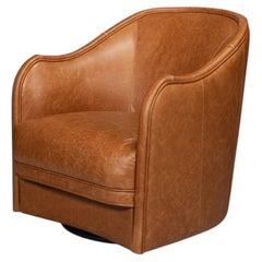 Barrel-Back Swivel Lounge Chair, Chestnut Brown Leather