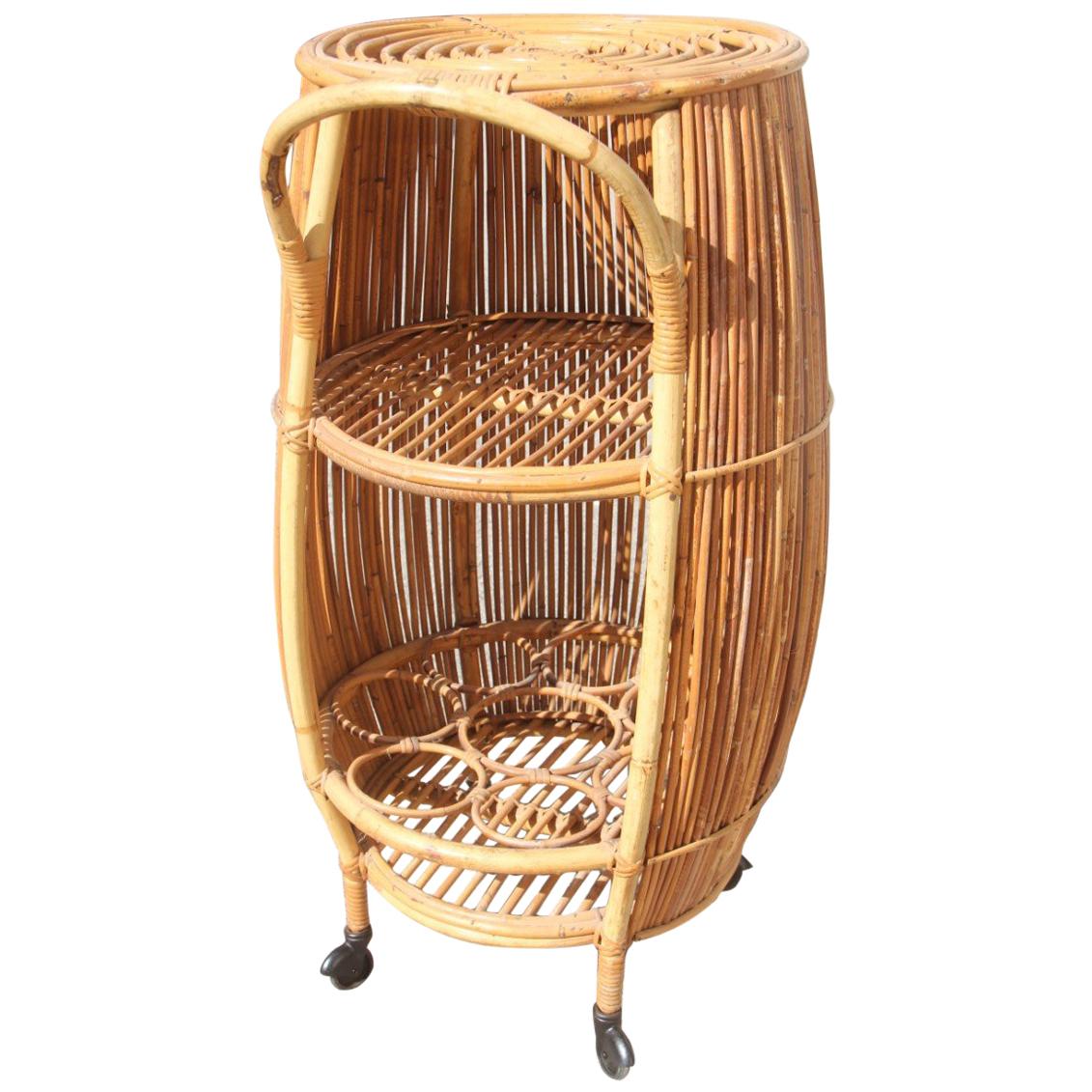 Barrel Bar Cart Cabinet  Italian design Bamboo Mid-Century Modern Casa del Bambù