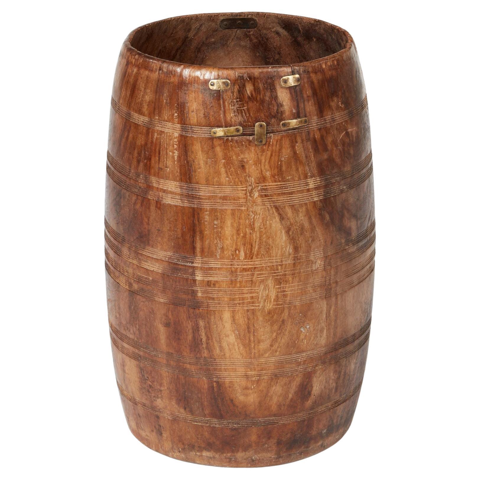 Barrel Carved from Solid Wood Block For Sale