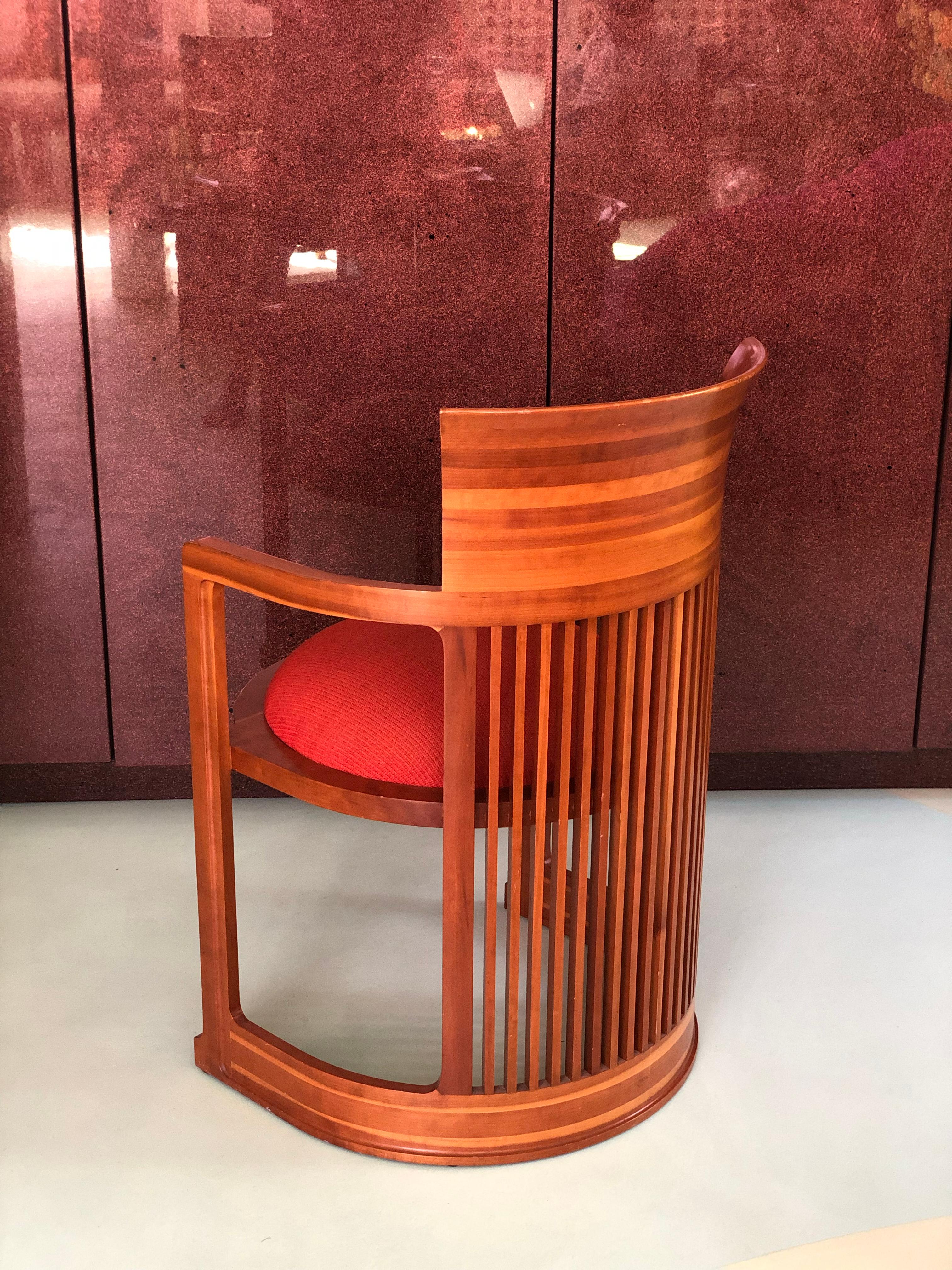 The “Barrel Chair”or “Taliesen Barrel Chair” by Frank Lloyd Wright was designed in 1937 after a design from 1904. It was designed Herbert Johnson’s house. It earns its name from the city Taliesin, Wisconsin where the famous Taliesin III House stands