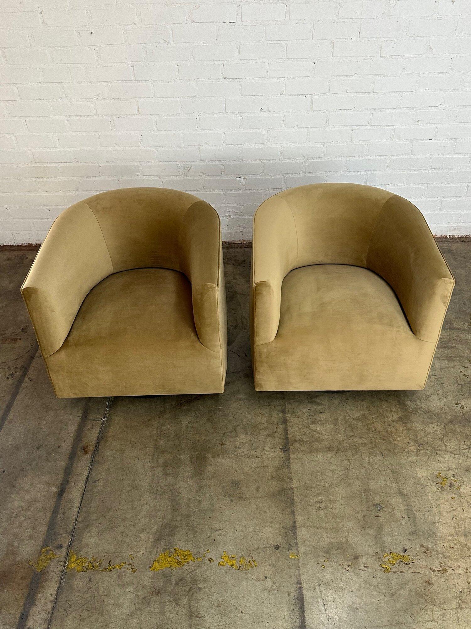 Barrel chairs on metal swivel plinths- sold separately In Excellent Condition For Sale In Los Angeles, CA