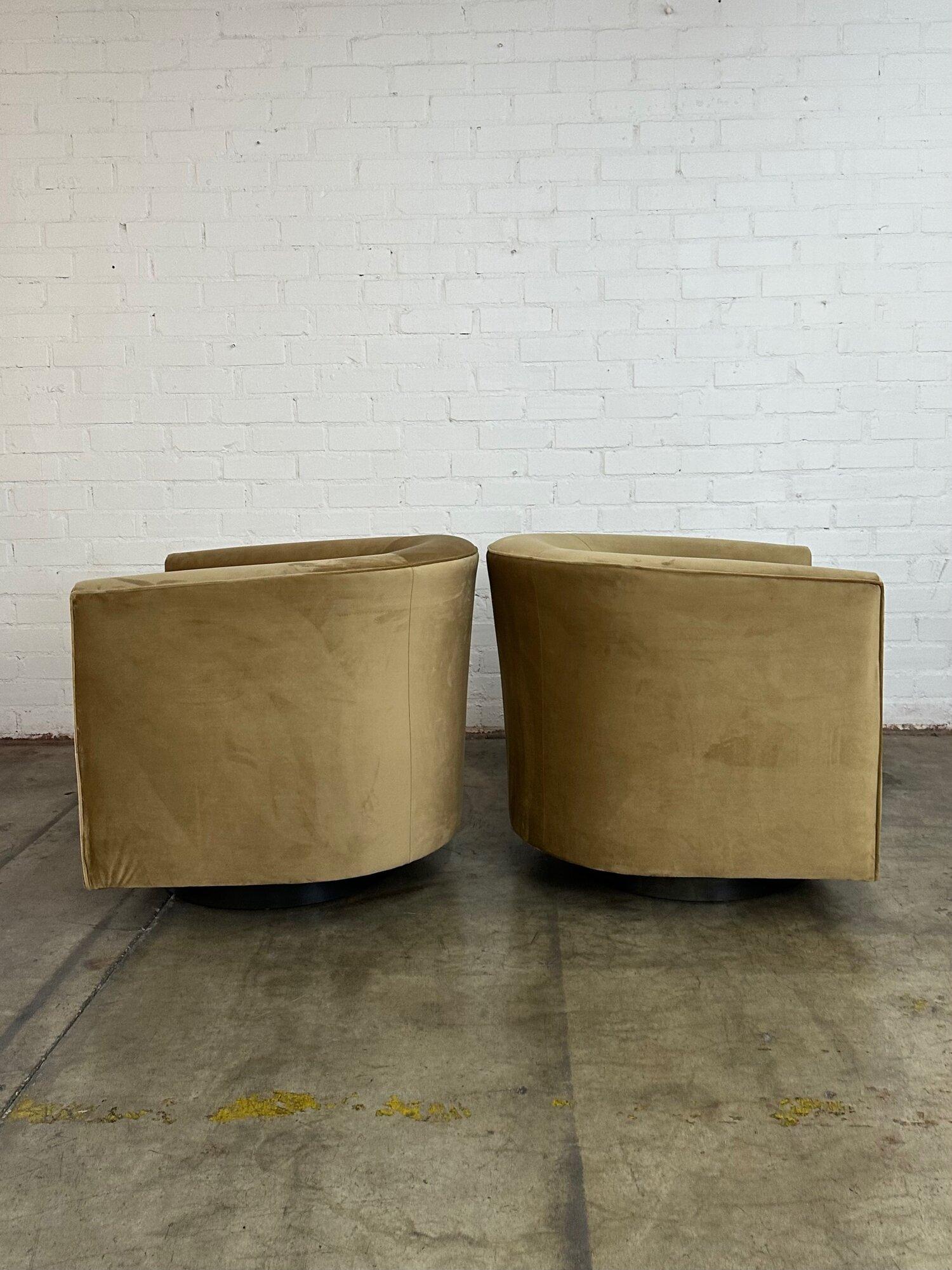 Barrel chairs on metal swivel plinths- sold separately For Sale 1
