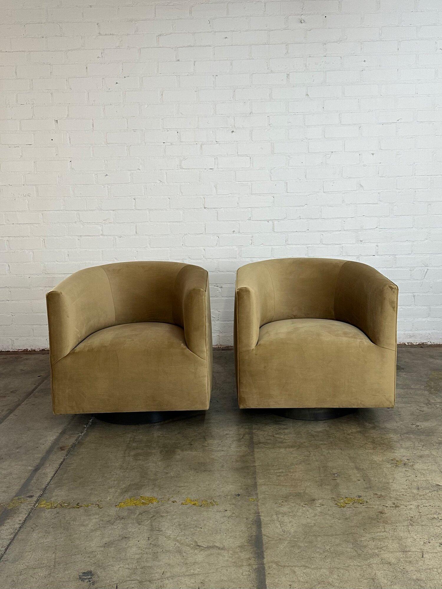 Barrel chairs on metal swivel plinths- sold separately For Sale 2