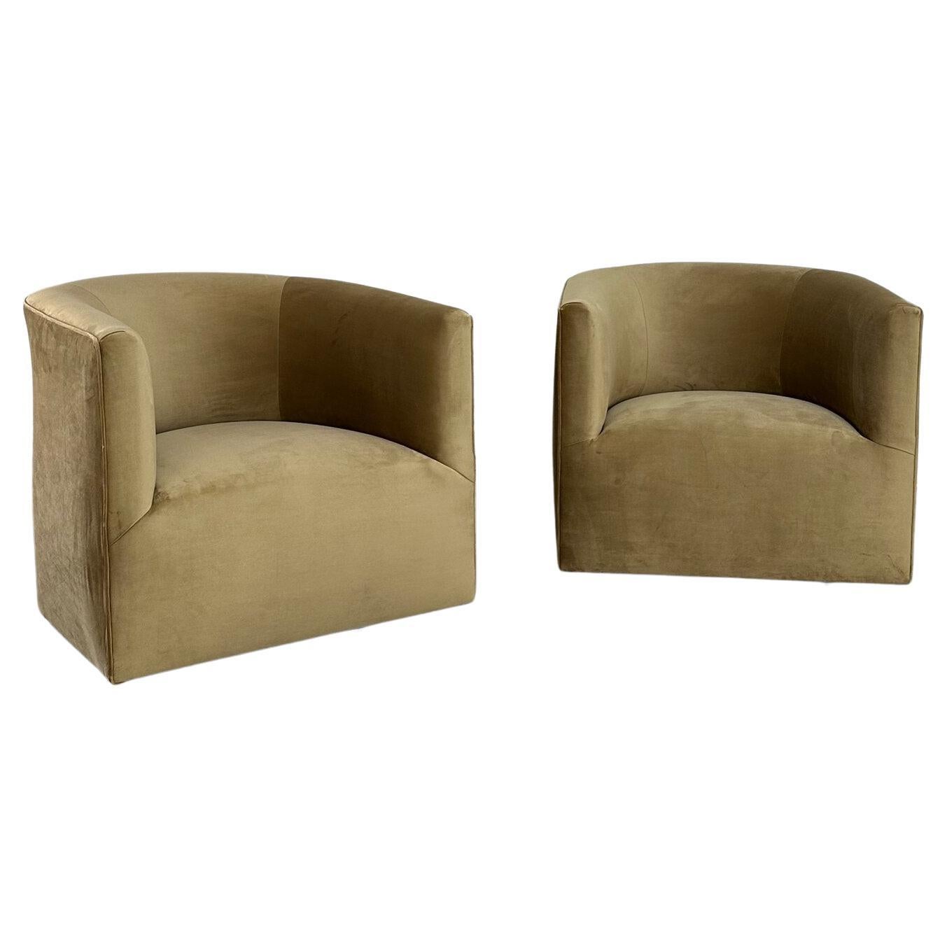 Barrel chairs on metal swivel plinths- sold separately For Sale