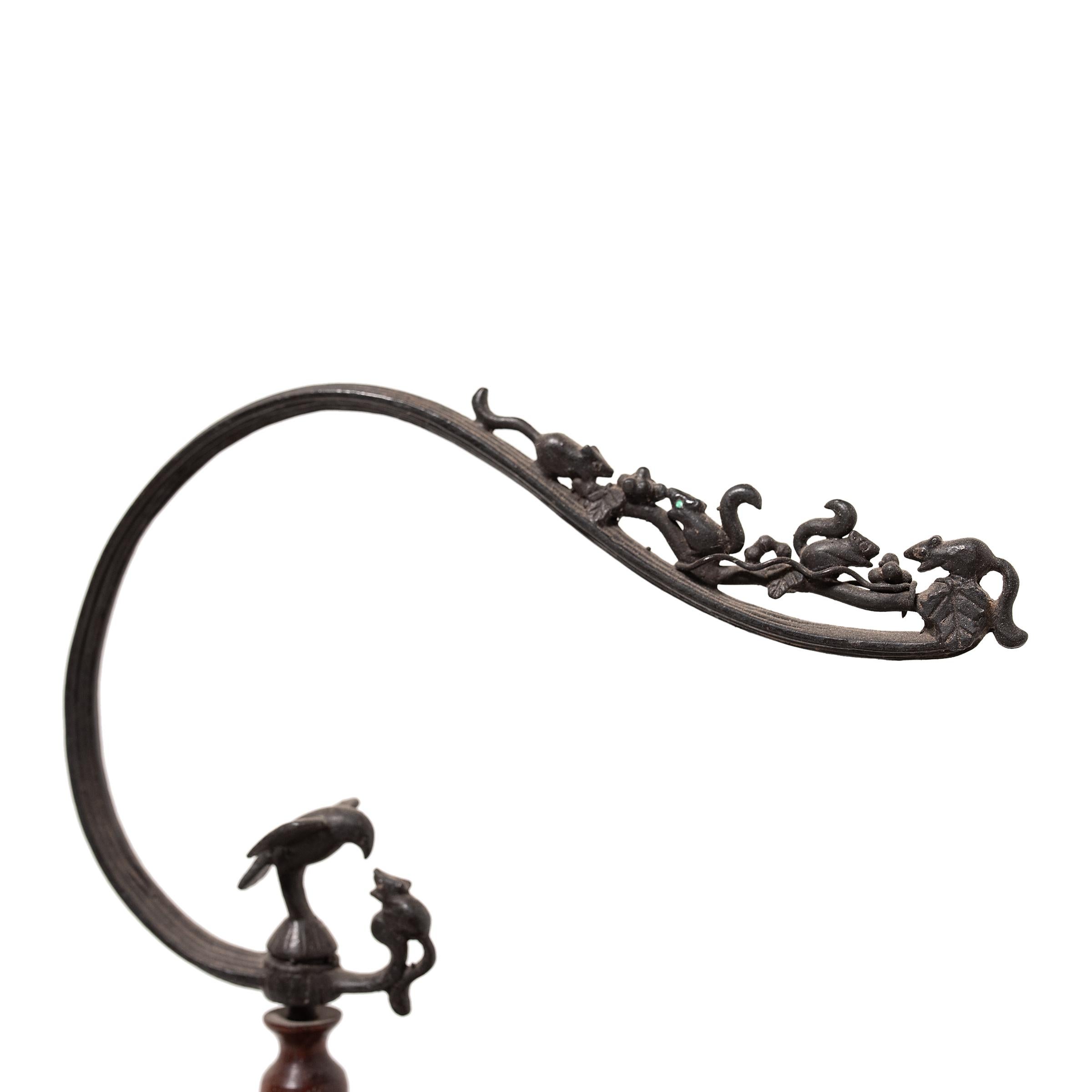 Metal Barrel-Form Chinese Birdcage with Blue Glazed Waterpots, circa 1900