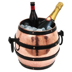 Barrel Ice Bucket Champagne Wine Cooler in Copper and Iron