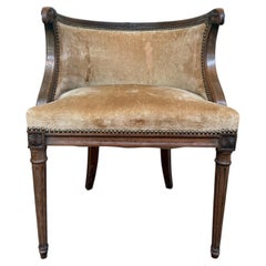 Barrel office armchair – Louis XVI style – Ram heads – Carved wood, velvet, bras