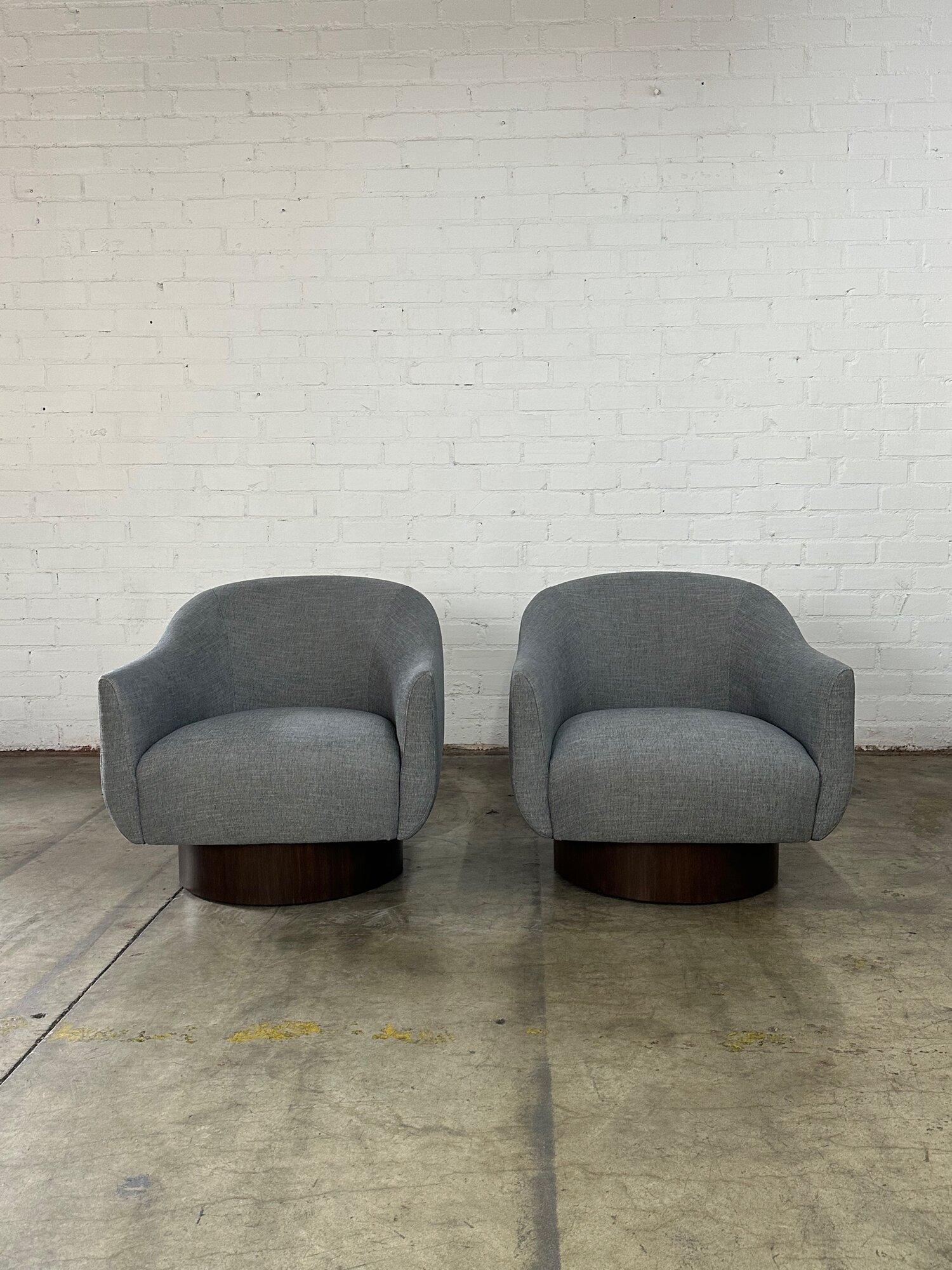 Modern Barrel Plinth Base Lounge Chairs- Pair For Sale