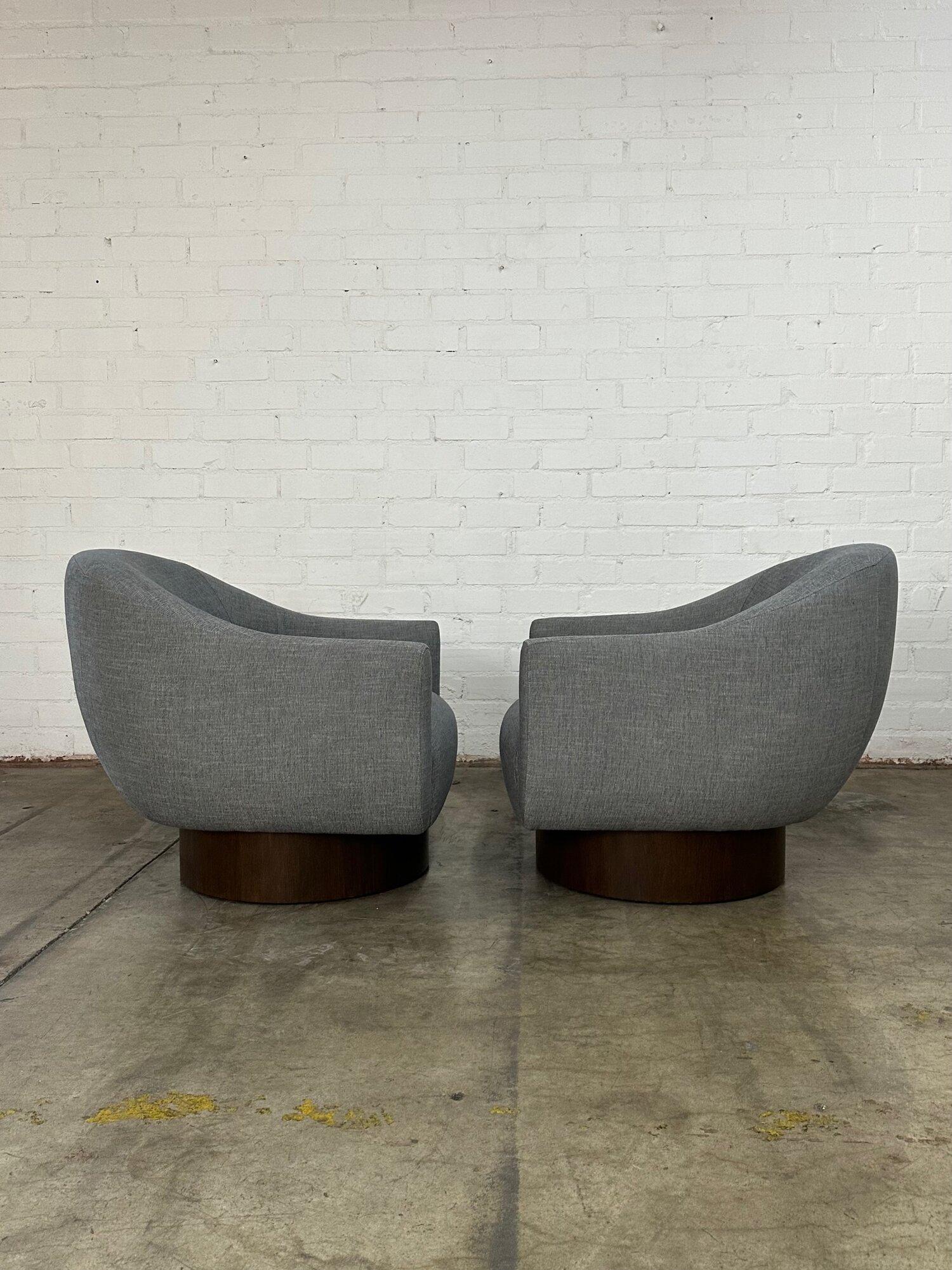 Barrel Plinth Base Lounge Chairs- Pair For Sale 1