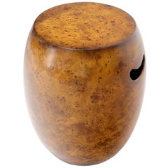 Barrel Shape Burl Wood Veneer Stool