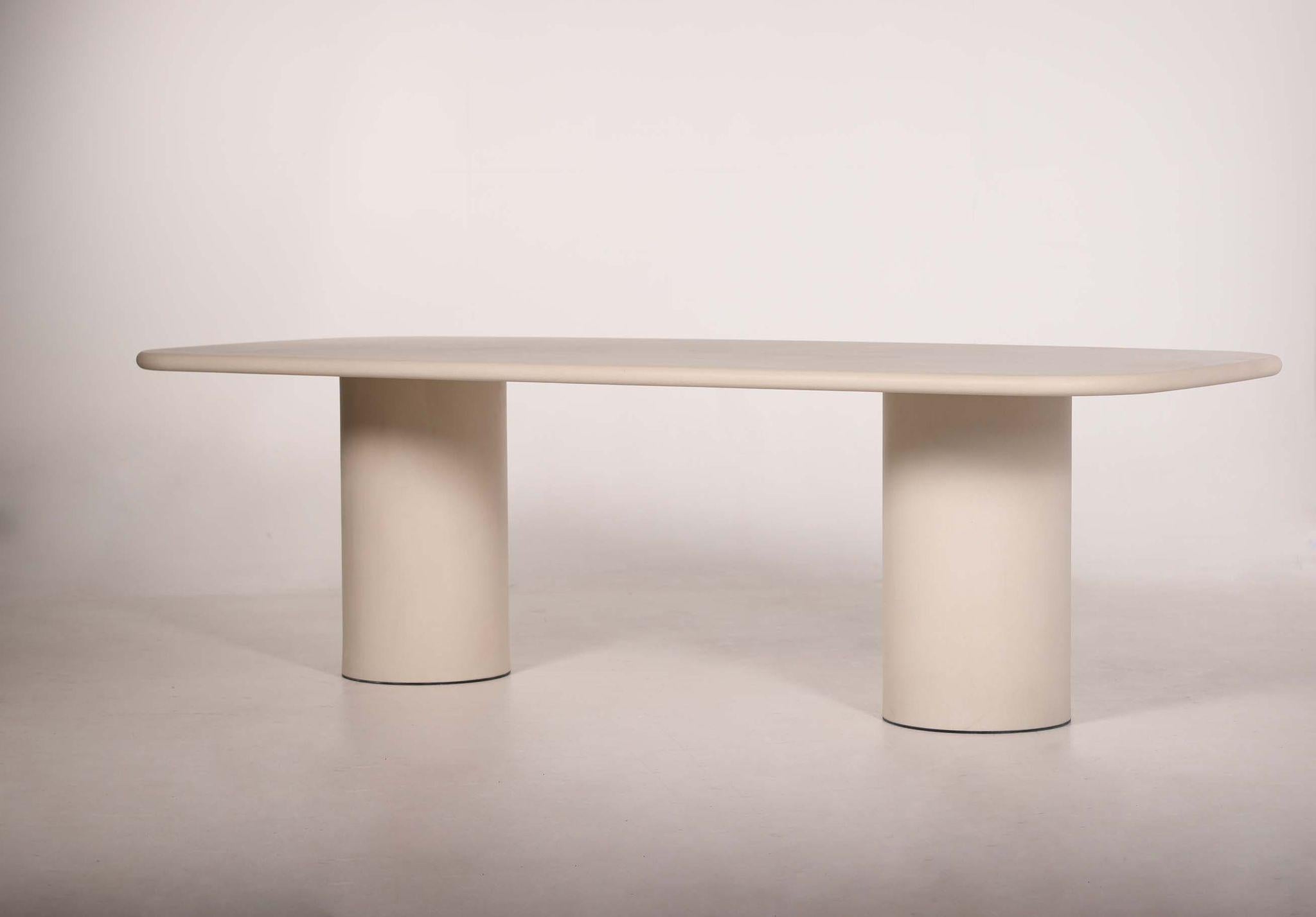 Barrel shape table 240 by Galerie Philia Edition
Dimensions: L 240 x W 110 x H 76, Foot diameter 40 cm
Materials: mineral lime plaster.

All shapes / sizes can be customized. Wide range of colors.

Our tables are in mineral lime plaster,