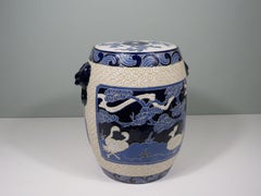 Barrel-shaped ceramic stool with oriental decoration, Italy 1970-1980