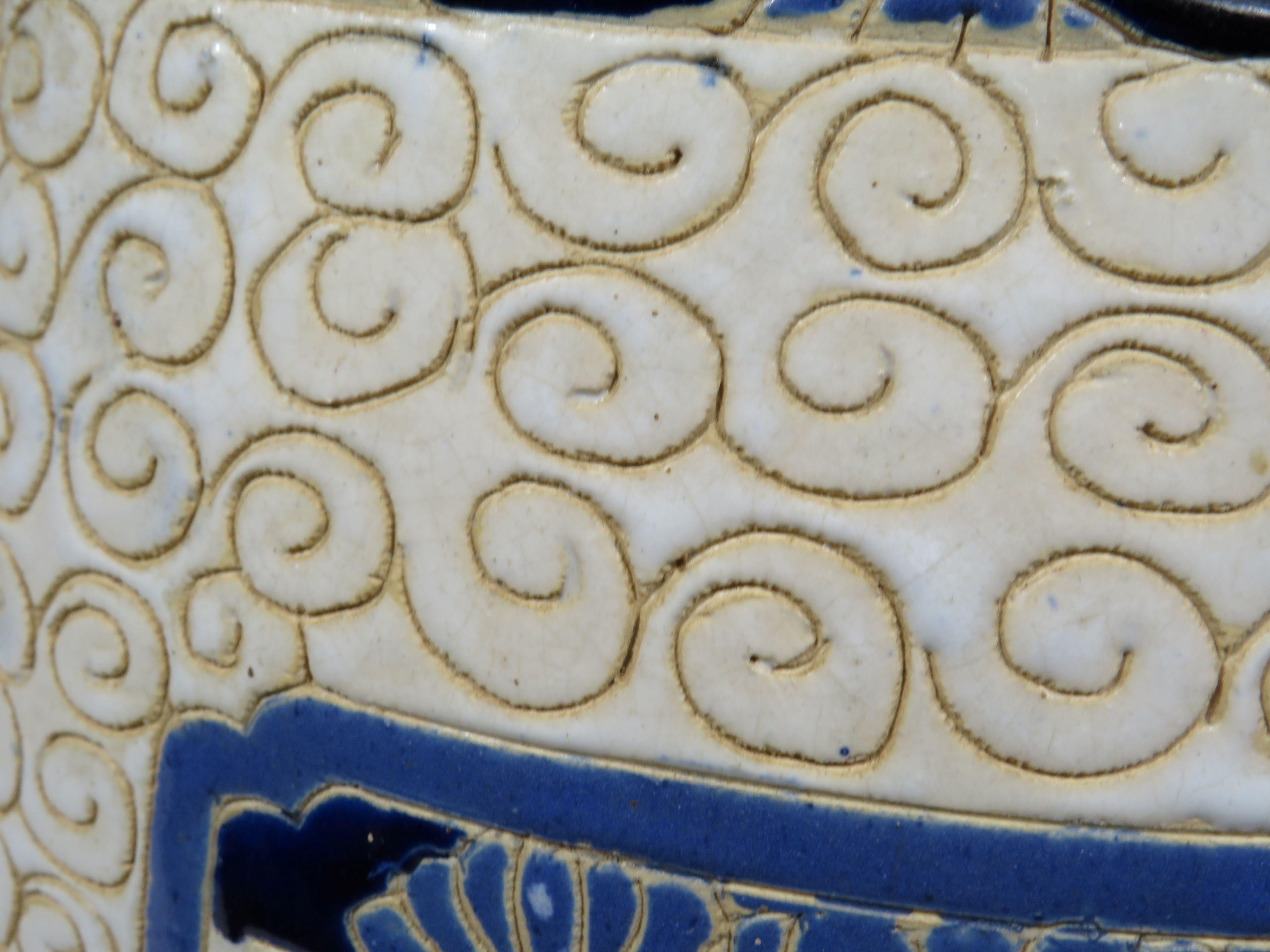 Ceramic Barrel-shaped ceramic stool with oriental decoration, Italy 1970-1980 For Sale