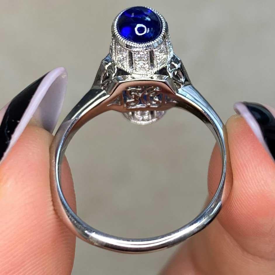 Barrel-Shaped Diamond and Sapphire Cocktail Ring, Platinum For Sale 5