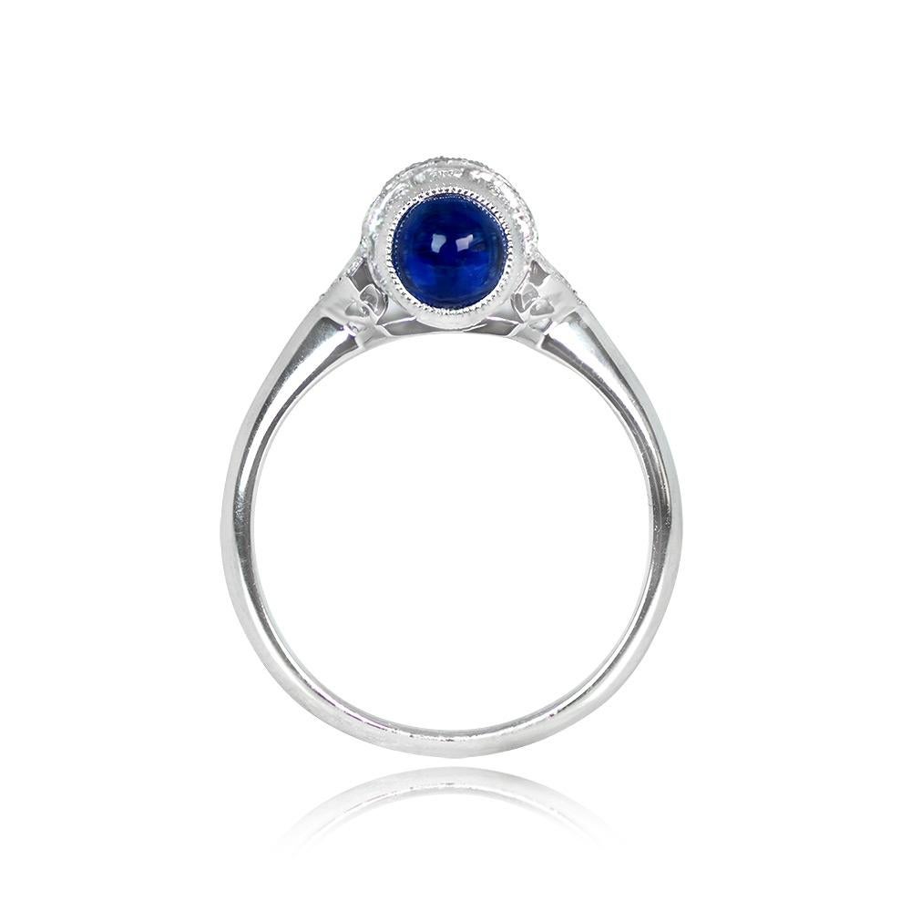 Cabochon Barrel-Shaped Diamond and Sapphire Cocktail Ring, Platinum For Sale