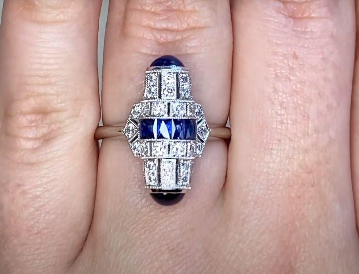 Barrel-Shaped Diamond and Sapphire Cocktail Ring, Platinum In Excellent Condition For Sale In New York, NY