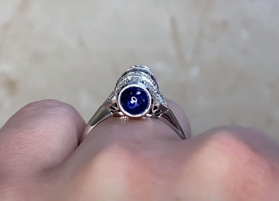 Barrel-Shaped Diamond and Sapphire Cocktail Ring, Platinum For Sale 2