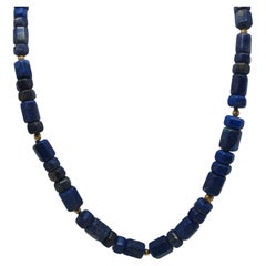 Barrel-Shaped Lapis Beaded Necklace, with Yellow Gold Spacers