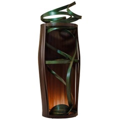 Barrel Shaped Sculptural Solid Bent Wood Floor Lamp, Handcrafted by Raka Studio