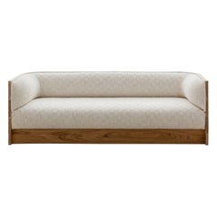 Barrel Sofa in American Oak and Chenille Yarn, 3-Seat