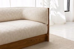 Barrel Sofa in American Oak and Chenille Yarn, 3-Seat
