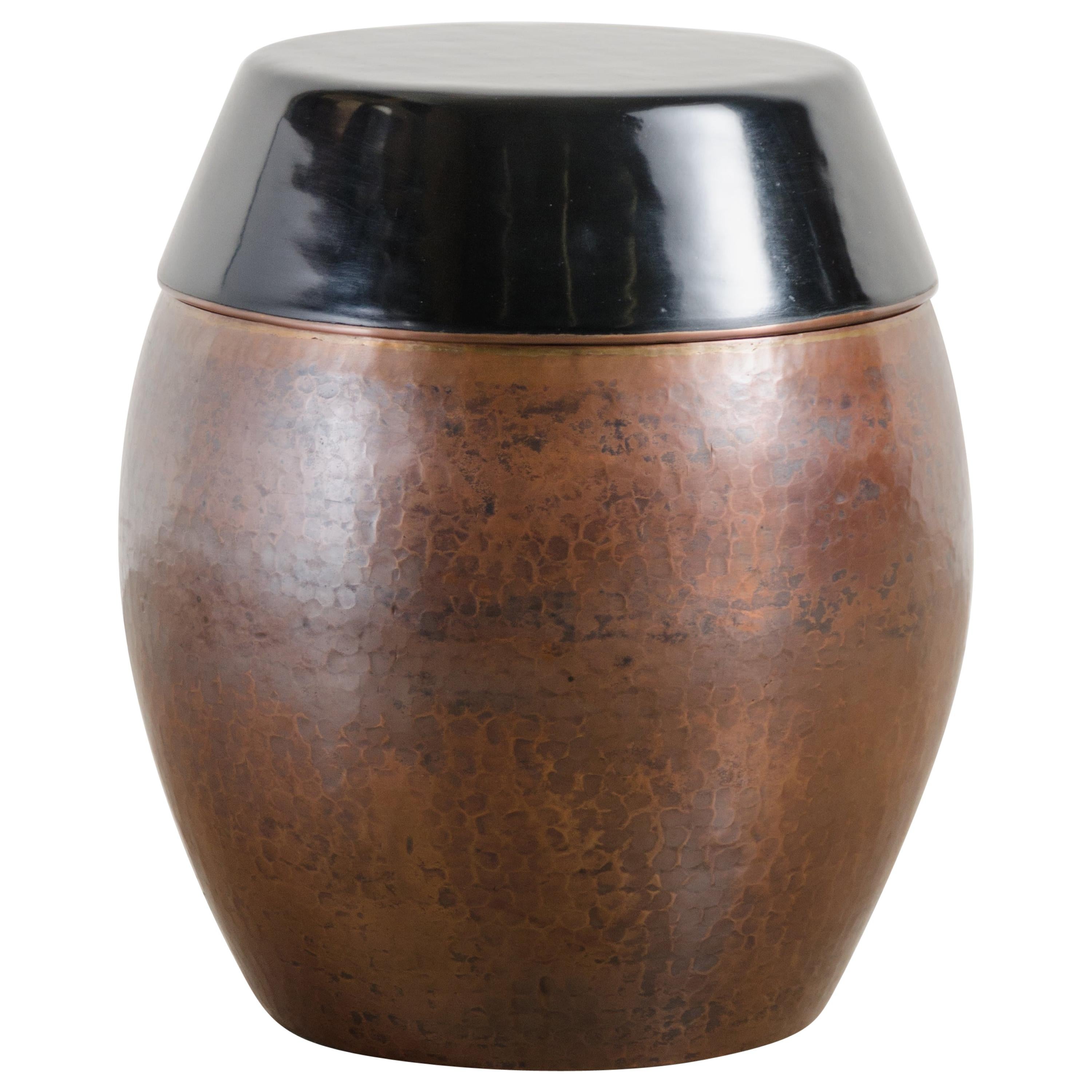 Barrel Storage Drumstool, Antique Copper and Black Lacquer by Robert Kuo For Sale