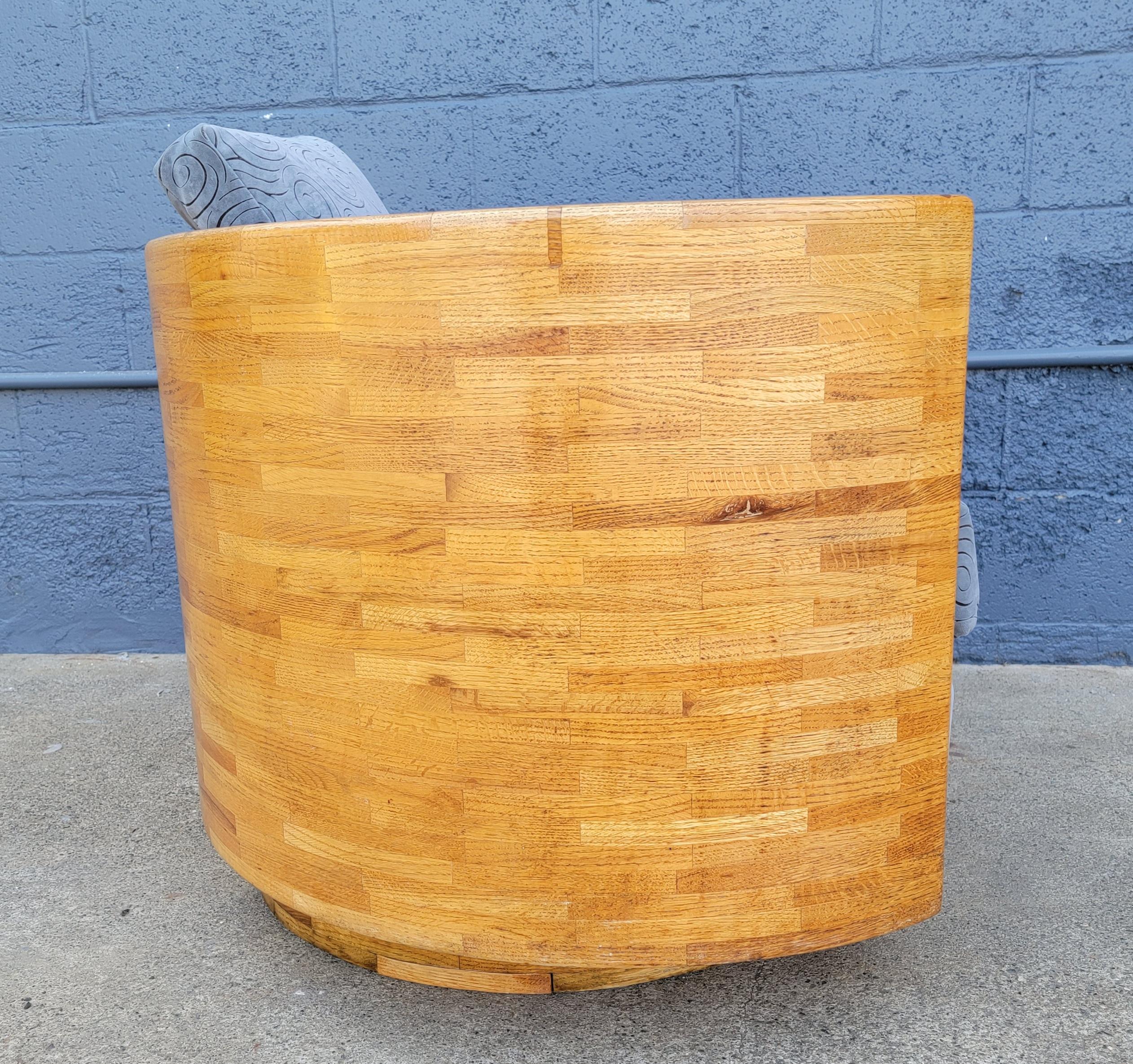 Oak Barrel Swivel Lounge Chair