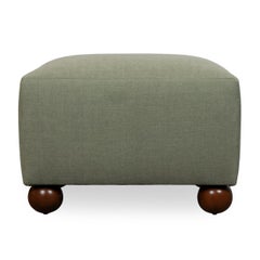 Barrel-Top Ottoman with Oversized Walnut Ball Feet, Customizable