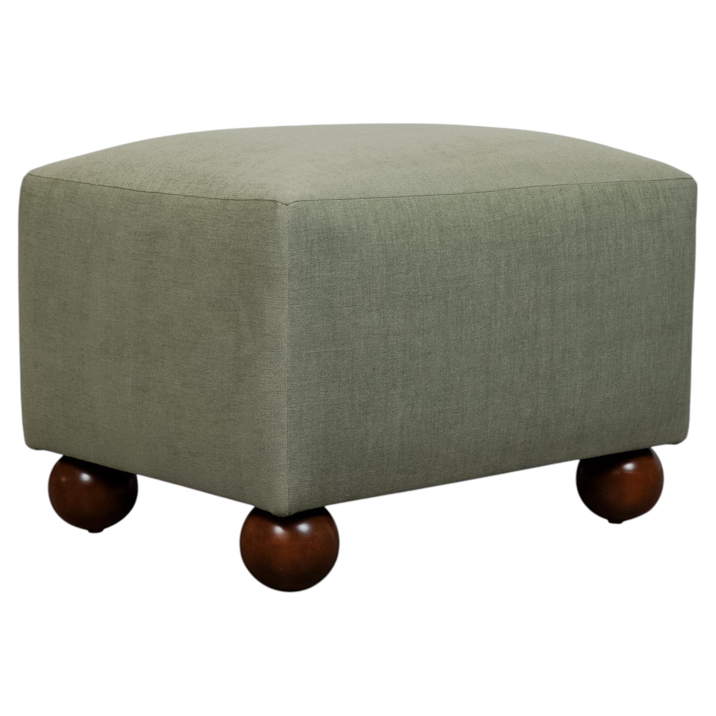 Barrel-Top Ottoman with Oversized Walnut Ball Feet, Customizable
