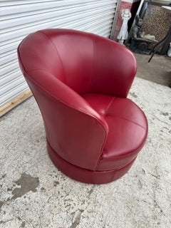 Barrelback Red Leather Swivel Lounge Chair