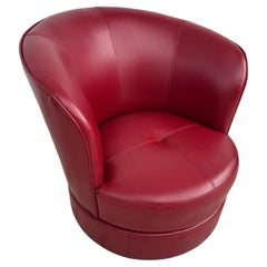 Barrelback Red Leather Swivel Lounge Chair