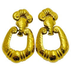 BARRER for AVON gold tone door knocker designer runway clip on earrings