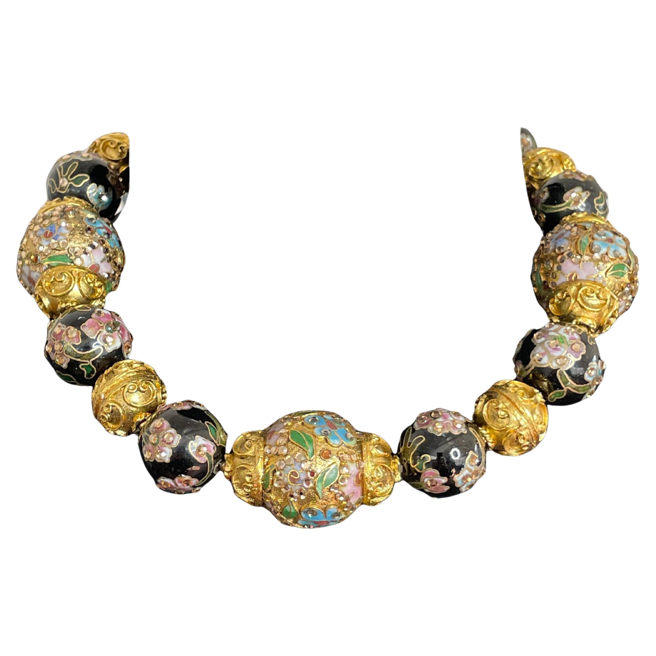 Barrera Beaded Necklace Gold Plated Ceramic 1980s Never worn Couture Statement en venta