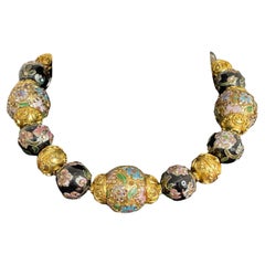 Barrera Beaded Necklace Gold Plated Ceramic 1980s Never worn Couture Statement