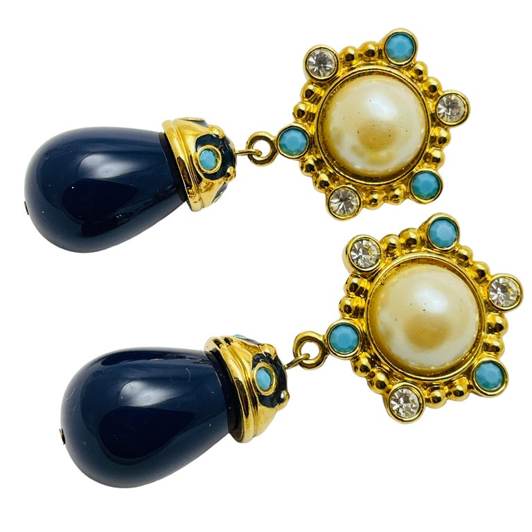 BARRERA for AVON gold vintage faux stones designer clip on