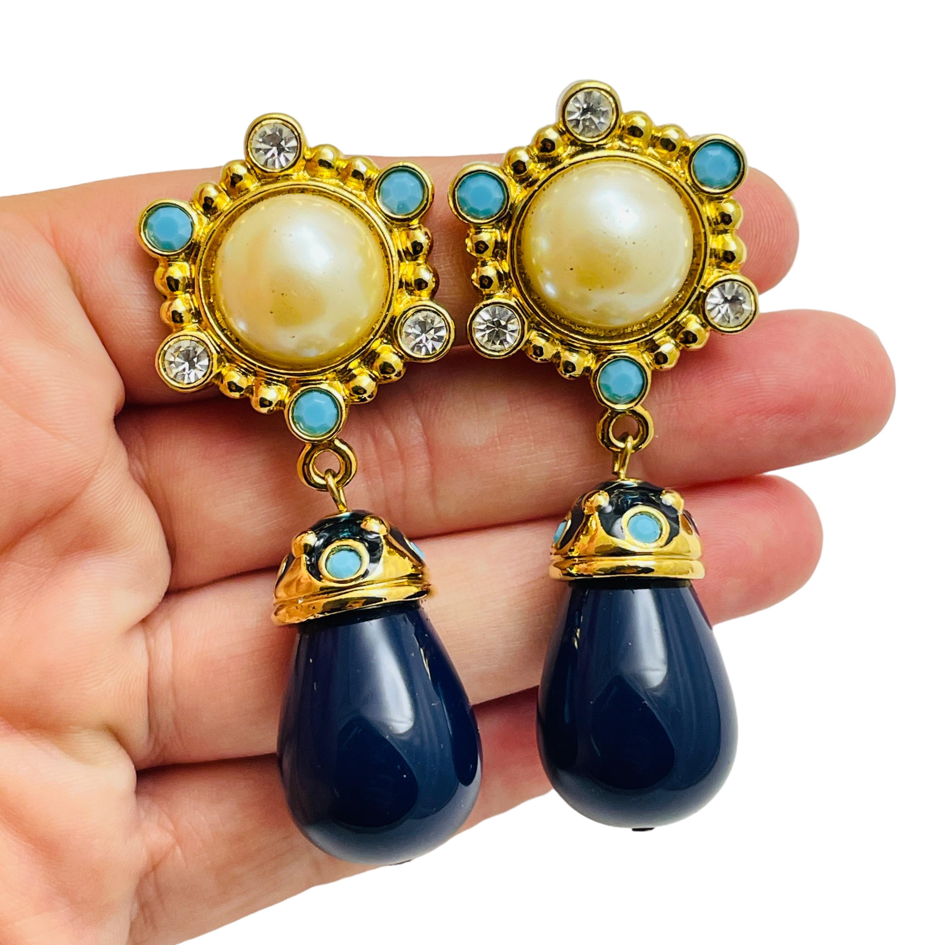 Women's BARRERA for AVON gold vintage faux stones designer clip on earrings For Sale