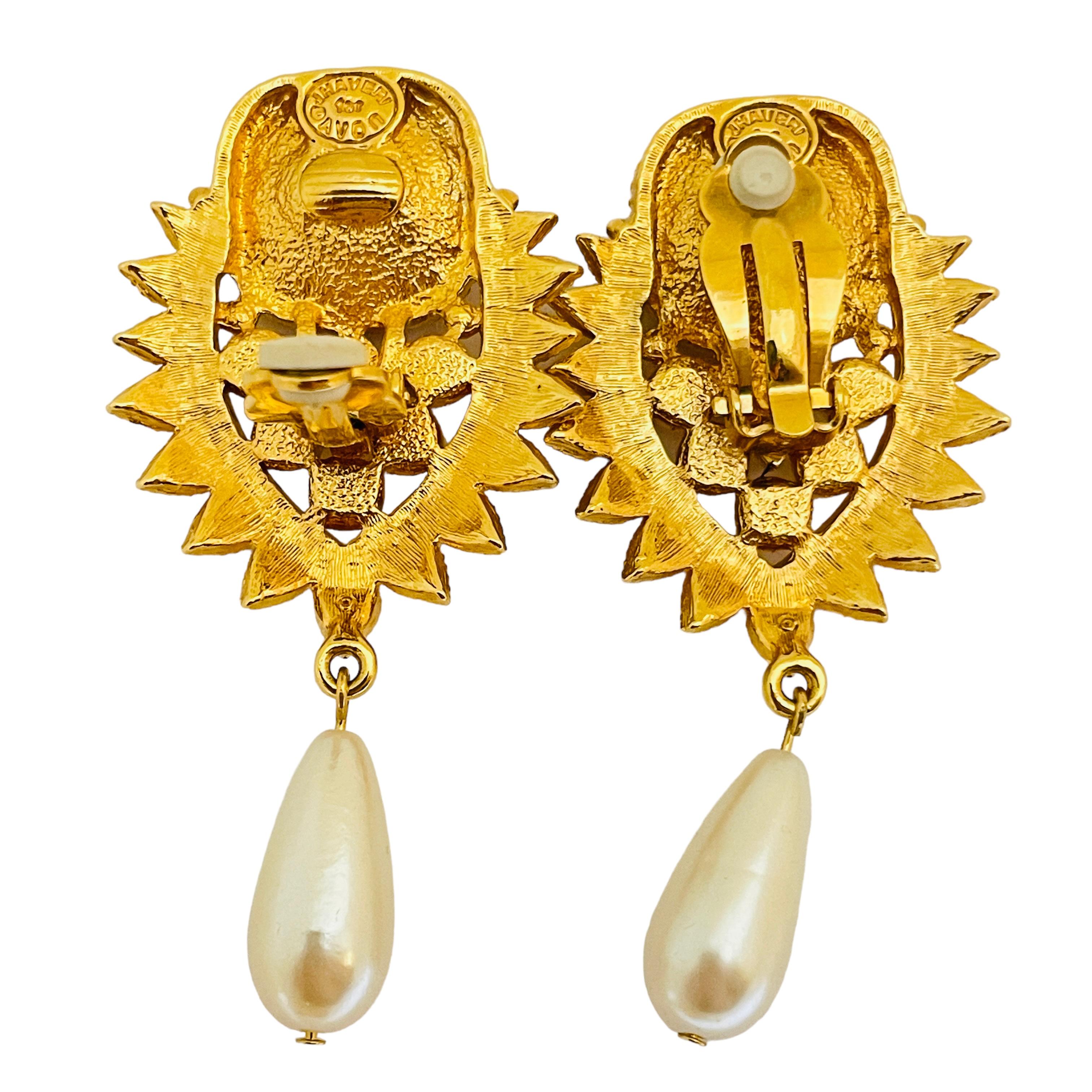 BARRERA para AVON firmado oro amatista perlas diseñador pasarela clip en pendientes en Bueno estado para la venta en Palos Hills, IL