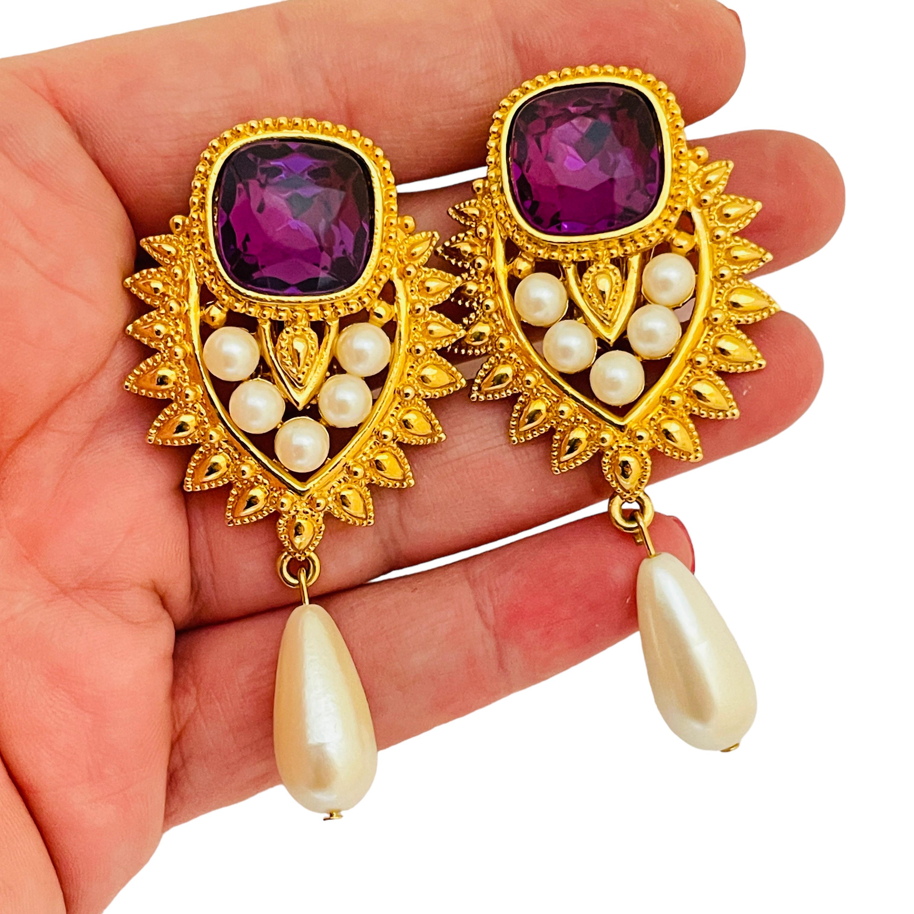 BARRERA para AVON firmado oro amatista perlas diseñador pasarela clip en pendientes en venta 1