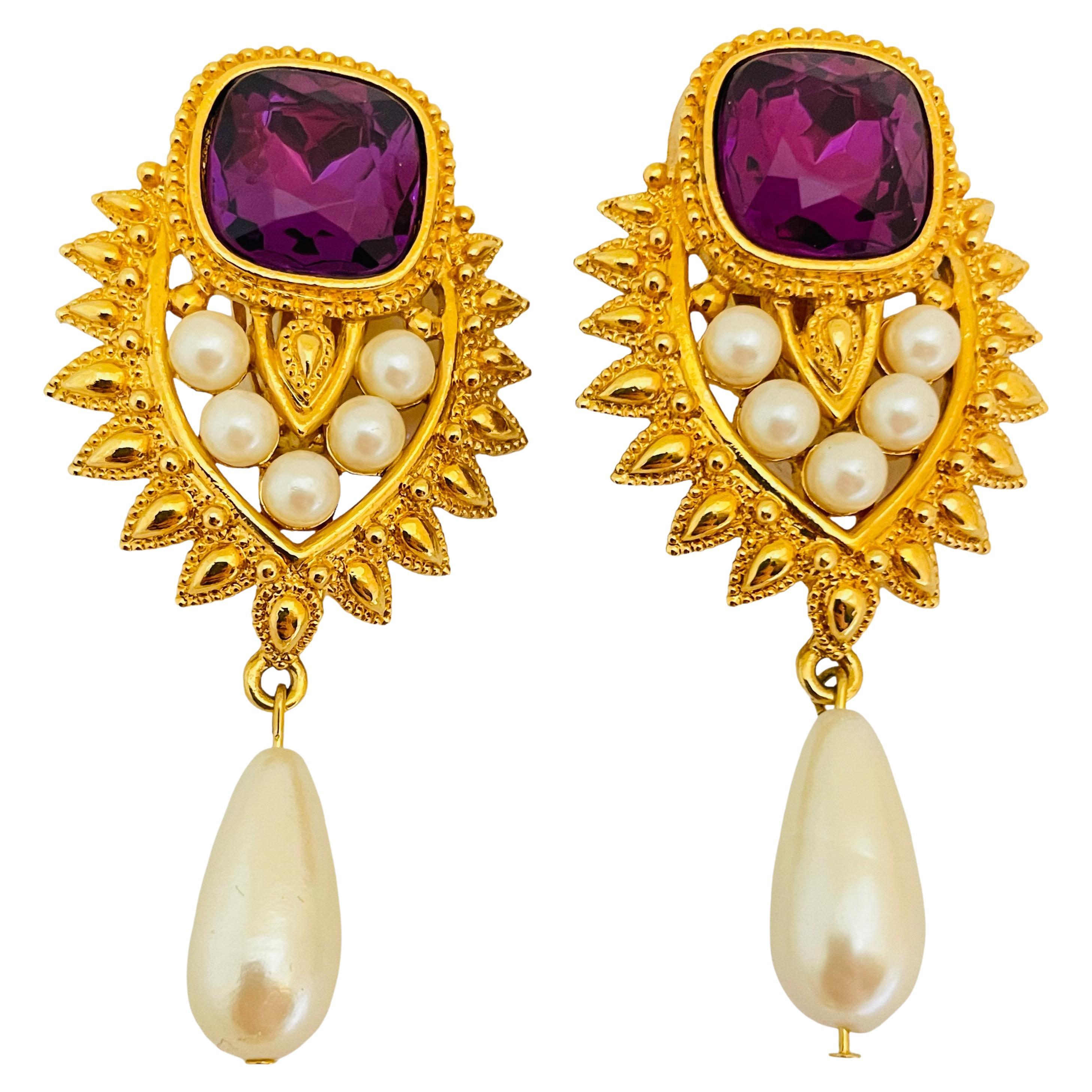 BARRERA para AVON firmado oro amatista perlas diseñador pasarela clip en pendientes en venta