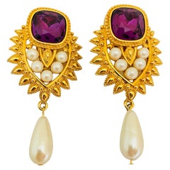 BARRERA for AVON orecchini a clip firmati in oro con perle di ametista