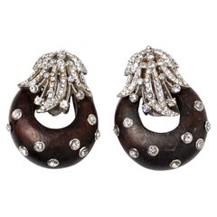 Barrera Teak Wood & Rhinestone Clip-On Statement Earrings