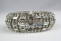 BARRERA Wide Silver Bracelet Crystal 1990s