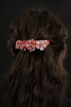 Barrette in Golden Metal and Pink Glass Paste
