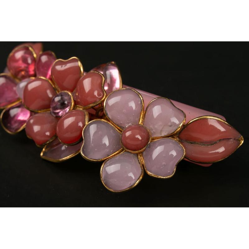 Women's Barrette in Golden Metal and Pink Glass Paste For Sale