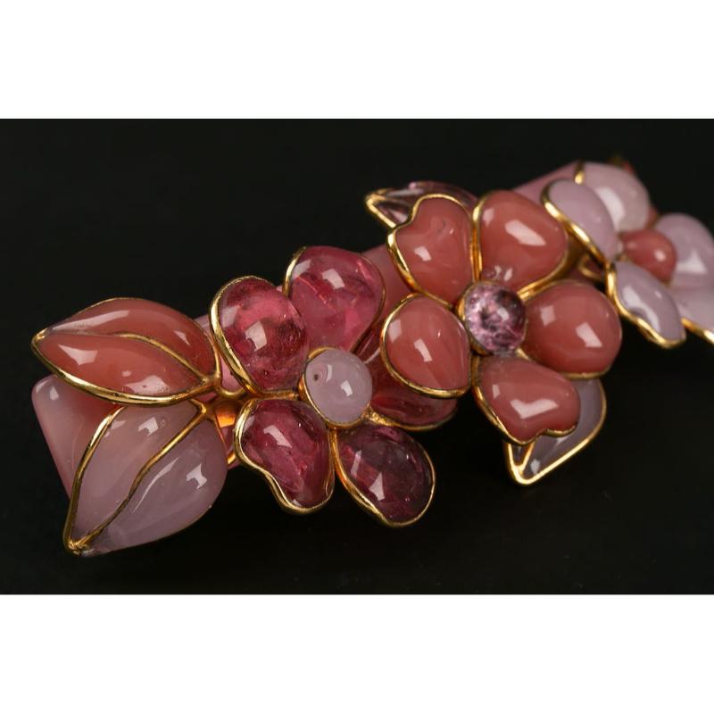 Barrette in Golden Metal and Pink Glass Paste For Sale 1